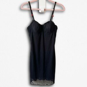 Black Sheer Mesh Rose Detail Bustier Chemise Slip Dress Nightgown Small